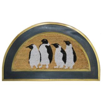 Imports Decor Penguins Half Round Coir Door Mat, Non-Slip Rubber Backed Outdoor Entryway Rug, Durable Dirt Scraper Welcome Mat