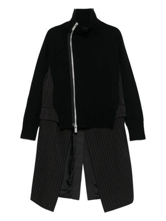 sacai Stripe Doeskin X Wool Knit Coat Dress
