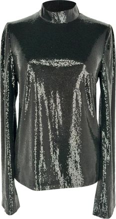 Galvan London Sequined Long Sleeve Top in Black Polyester
