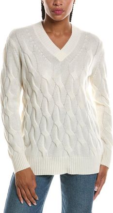 Fort&eacute; Cashmere Long Cable V-Neck 100% Cashmere Sweater
