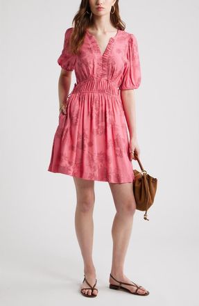 Treasure & Bond Print Puff Sleeve Minidress in Pink Lace Bloom at Nordstrom, Size Xx-Large