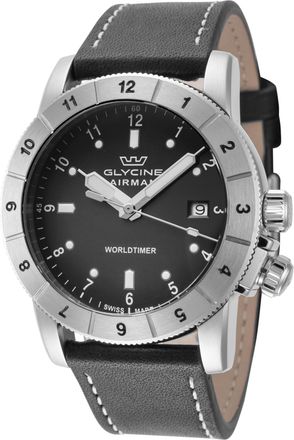 Glycine Airman Contemporary Worldtimer Quartz Black Dial Mens Watch GL1023