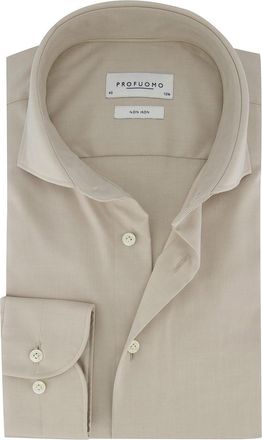 Profuomo Beige katoenen Profuomo Slim Fit overhemd strijkvrij