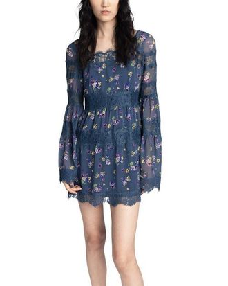 Anna Sui Night Blooming Chiffon Dress in Indigo Multi at Nordstrom, Size 12