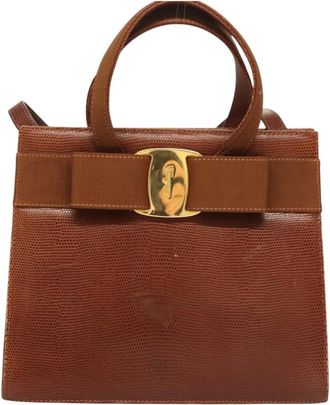 Ferragamo Convertible Vara Bow Tote Leather Leather Handbag (Pre-Owned)