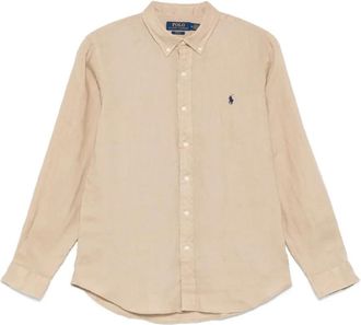 Polo Ralph Lauren Beige Linnen Lange Mouw Sport Shirt - Heren - Casual Overhemden - Beige - S - Linnen - Overhemden