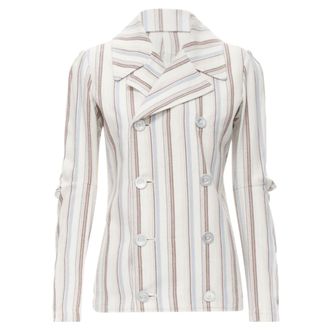 Junya Watanabe 1995 beige stripe cotton cut out sleeve double breasted jacket S