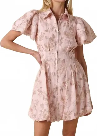 Olivaceous Delaney Floral Bubble Mini Dress In Blush