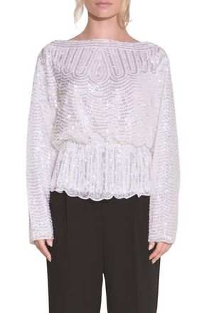 endless rose Sequin Peplum Top in Silver at Nordstrom, Size X-Small