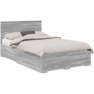 vidaXL Bed Frame with Drawer Grey Sonoma 120 x 190 cm Engineered Wood vidaXL