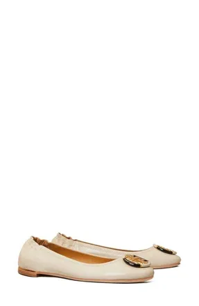 Tory Burch Multi Logo Ballet Flat in Rice Paper at Nordstrom, Size 6.5
