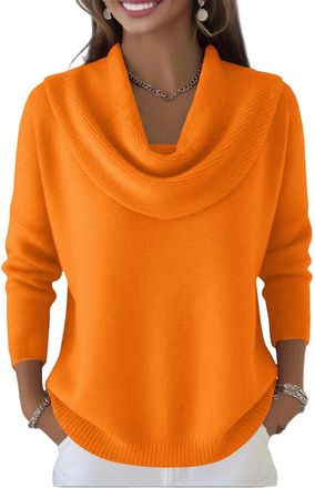 Generic Womens Chunky Knitted Jumper with Cowl Neck and Batwing Sleeves, Soft Turtleneck Pullover Sweater with Pockets, Long Sleeve Casual Winter Warm Knitwea