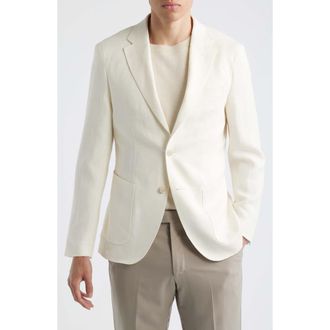 HUGO BOSS Heston Slim Fit Off White Wool & Linen Herringbone Sport Coat in Open White at Nordstrom, Size 42 Regular