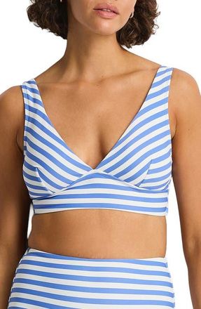 Sea Level Australia Longline Tie Back Bikini Top in Denim Blue at Nordstrom, Size 12