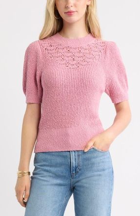 Treasure & Bond Pointelle Short Sleeve Cotton Sweater in Pink Prince at Nordstrom, Size Xx-Large