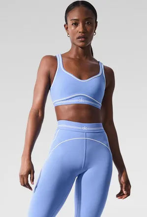 Alo | Airbrush Heart Throb Bra in Crystal Clear Blue/White, Size: Small