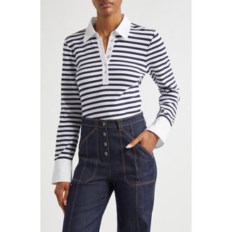 Cinq &agrave; Sept Jaden Stripe Polo Top in Navy/White at Nordstrom, Size Xx-Small