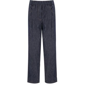 Brunello Cucinelli Broeken, Dames, Blauw, S, Denim, Blauwe Denim Elastische Taille Broek