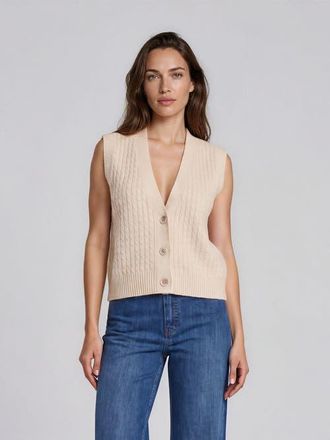 Masai MaLaney V-Neck Buttoned Cable Knit Vest in Whitecap at Nordstrom, Size Xx-Large