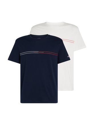Tommy Jeans T-Shirt TOMMY JEANS TJM SLM ENTRY GRPHC T EXT 2 PCK, Herren, Gr. M, blau (schwarz night navy, ecru), Single Jersey, Obermaterial: 100% Baumwolle, slim