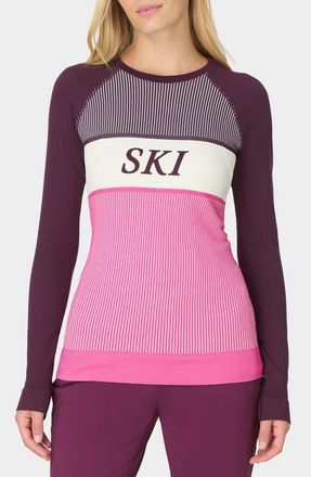 Sweaty Betty Rib Base Layer Long Sleeve Shirt in Purple Ski Stripe Print at Nordstrom, Size X-Large