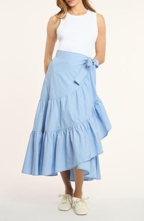 Cinq &agrave; Sept Jessie Ruffle Tie Waist Sleeveless Maxi Dress in White/Blue Wisteria Multi at Nordstrom, Size X-Large