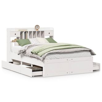 Berkfield Home Bookcase Bed Frame White 150x200 cm King Size Solid Wood Pine