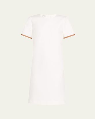 Lafayette 148 New York Leather-Trim Cotton Dress
