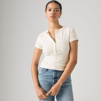 Levi's Dry Goods Pointelle Short Sleeve Henley - Womens - XS - White