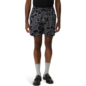 Les Deux Charlie Poppy Pattern Knit Cotton Blend Drawstring Shorts in Black at Nordstrom, Size Xx-Large