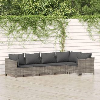 vidaXL Vidaxl - Set De Muebles De Jard&iacute;n 5 Pzas Y Cojines Rat&aacute;n Sint&eacute;tico Gris