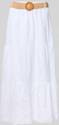 Zabaione Midirock mit Lochstickerei und G&uuml;rtel in Weiss, Gr&ouml;&szlig;e XXL