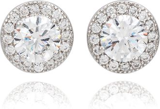 Suzy Levian Rose Sterling Silver Round Cut Morganite Cubic Zirconia Halo Studs