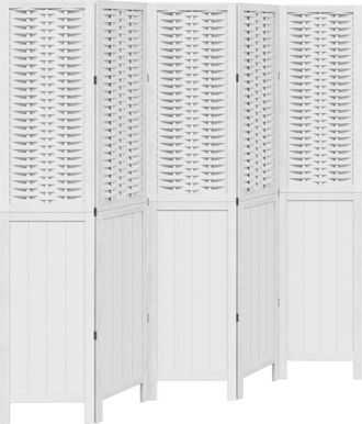 vidaXL Room Divider 5 Panels White Solid Wood Paulownia Vidaxl