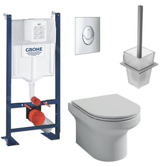 Duravit Pack Inodoro Suspendido Jacob Delafon Sin Brida Elite + Estructura Soporte Grohe Rapidsl + Placa Cromada + Portaescobillas Cuadrado