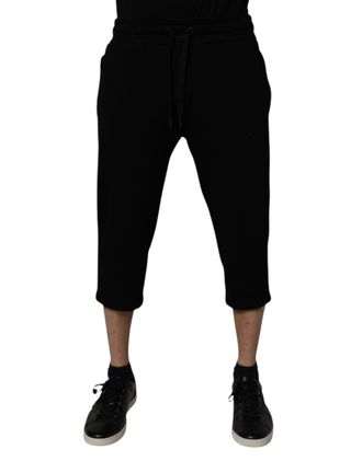 Dolce & Gabbana Mens Black Cotton Blend Cropped Sweatpants Pants Polyester