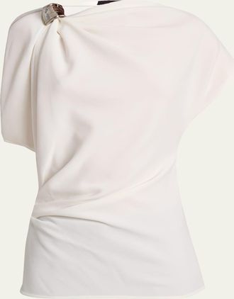 Proenza Schouler Malika Draped Short-Sleeve Top