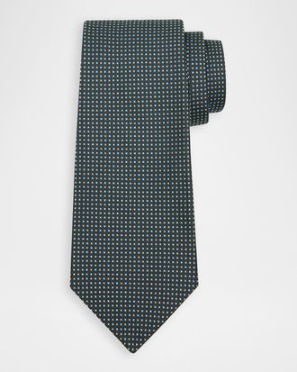 Kiton Men & apos;s Woven Micro-Geometric Silk Seven-Fold Tie