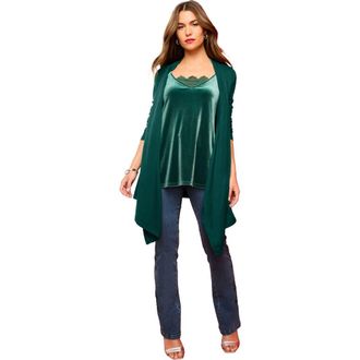 Roaman's Plus Size Lightweight Handkerchief Hem Cardigan Sweater in Emerald Green at Nordstrom, Size Large