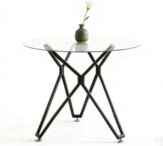 STILVORA Mesa De Comedor Redonda Con Patas De Metal Y Patas Ajustables, En Vidrio, 90 X 90 X 78 Cm, Negro