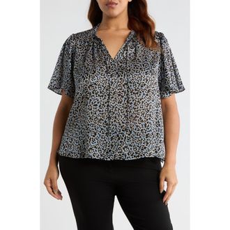 Vince Camuto Floral Tie Neck Top in Classic Blue at Nordstrom, Size 1 X