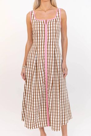 THML Clothing Neutral Pop Gingham Dress In Beige