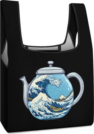 Generic Japanese Great Wave Coffee Shopping Bag Reusable Grocery Tote Bag Foldable Handbag for Travel Picnic