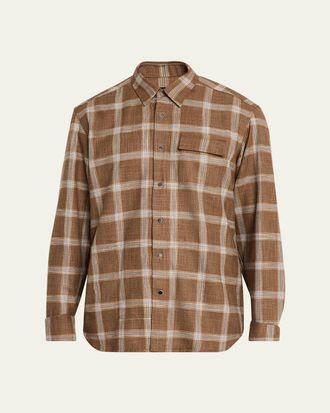 Kiton Mens Windowpane Check Casual Overshirt