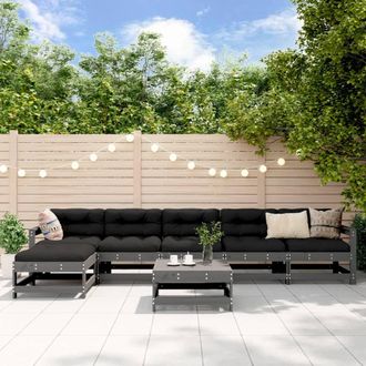 vidaXL Juego De Muebles De Jard&iacute;n 7 Pzas Y Cojines Madera Maciza Gris Vidaxl