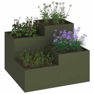 Berkfield Home Lush Garden Planter 80x80x60 cm Olive Green Steel | Size: 80 x 80 x 60 cm