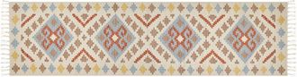 Beliani Alfombra Kilim De Algod&oacute;n Beige Azul Amarillo Naranja 80 X 300 Cm Geom&eacute;trico Borlas Atan