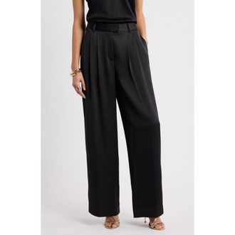 Nordstrom Pleated Satin Pants in Black at Nordstrom Rack, Size 16 (Similar To 14W)