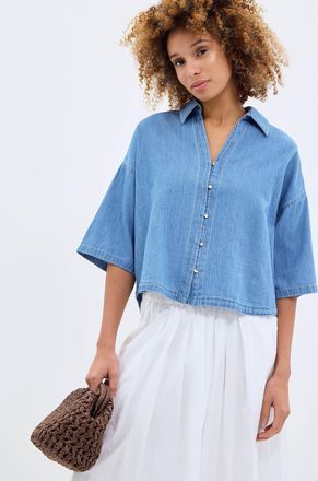 Contemporaine Womens Lightweight 3/4 sleeve denim shirt