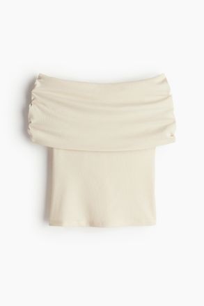 H&M Geripptes Off-Shoulder-Shirt - Cremefarben